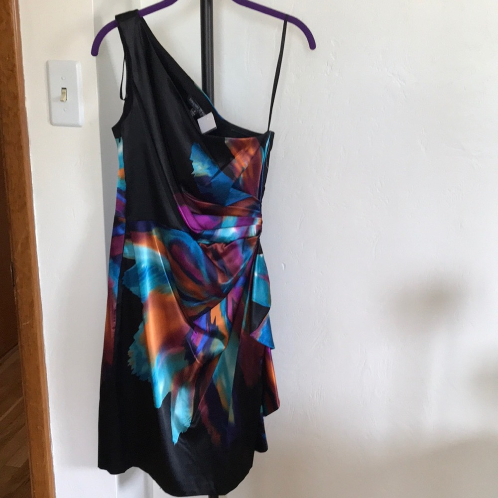 Multi-colored one-shoulder dress